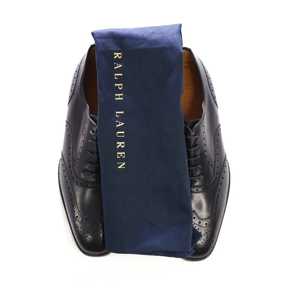 $1,350 RALPH LAUREN - Black Leather Wingtip Oxfords - 9 E